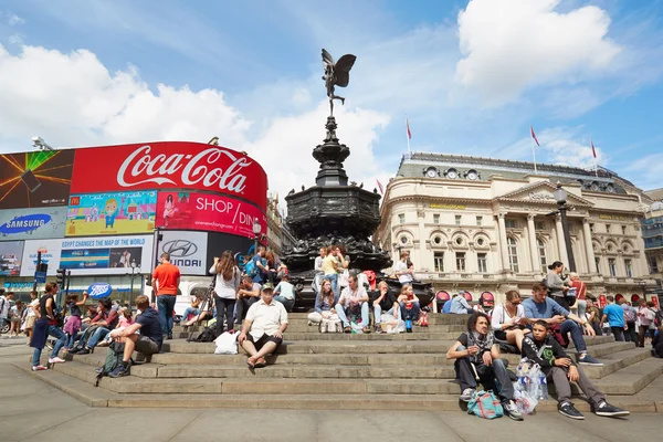 Piccadilly Circus Eros fountain and people in London