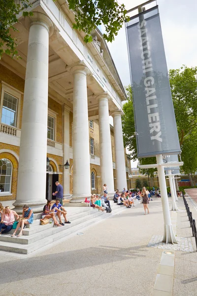 The Saatchi Gallery, famous art gallery facade with people in London