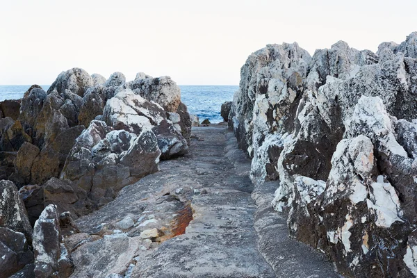 Path leading to the blue sea, rocks of French riviera