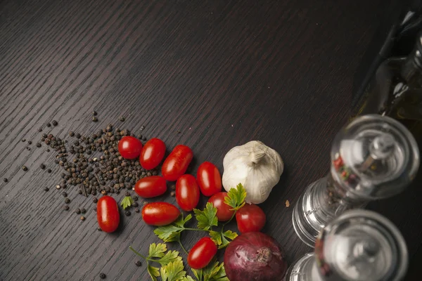 Food decor on wooden table