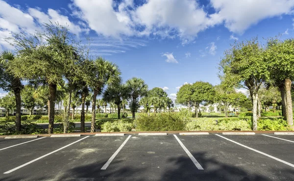 Gated community empty parking lot