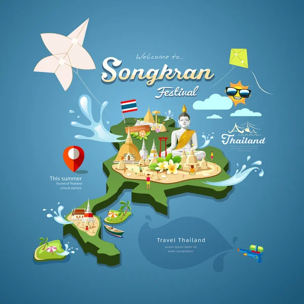 Songkran Festival in Thailand with kite, pagoda sand design