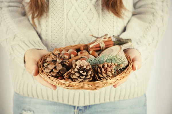 Wicker basket with Christmas decoration