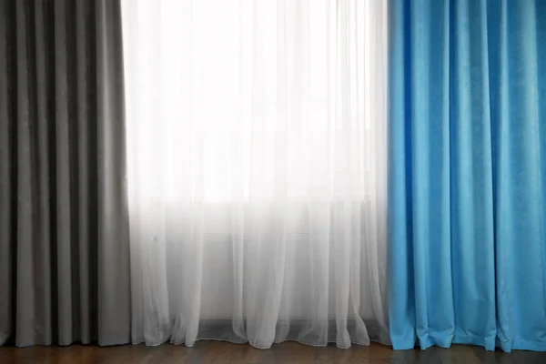 Blue and grey curtains