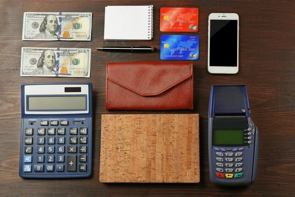 Credit cards with card register and banknotes