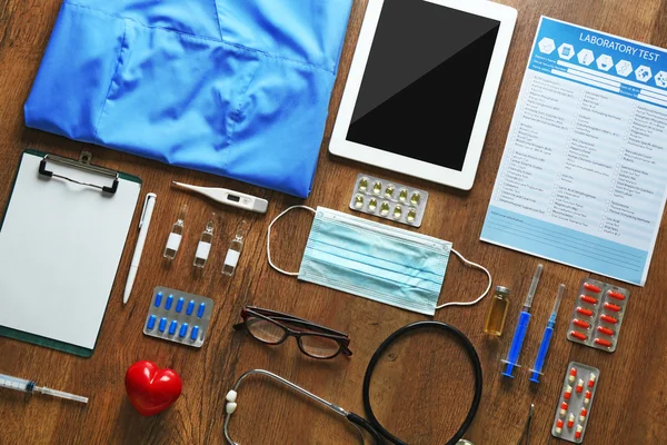 Doctor table with medical items