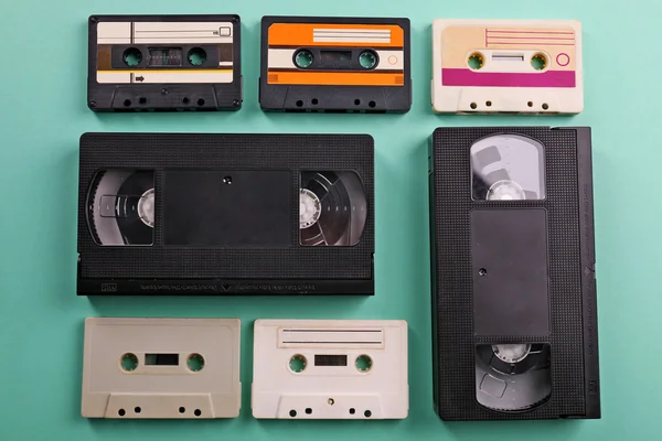 Set of old audio and video cassettes