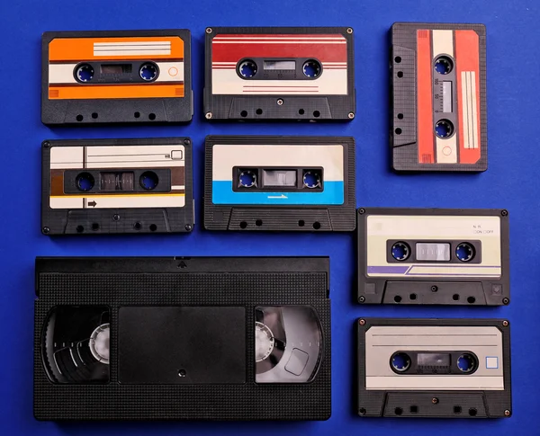 Set of old audio and video cassettes