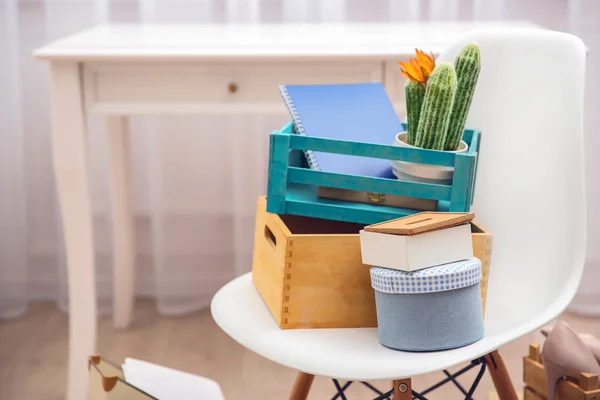 Wooden boxes with things