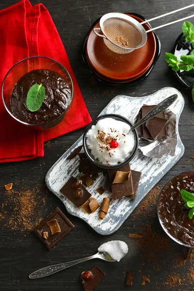 Glass cups of chocolate spread