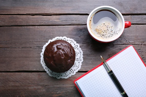 Cup of coffee with chocolate cake