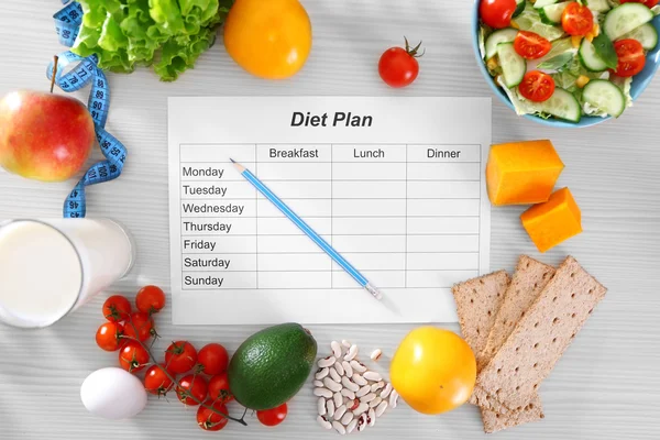 Sheet of Diet Plan and fresh products