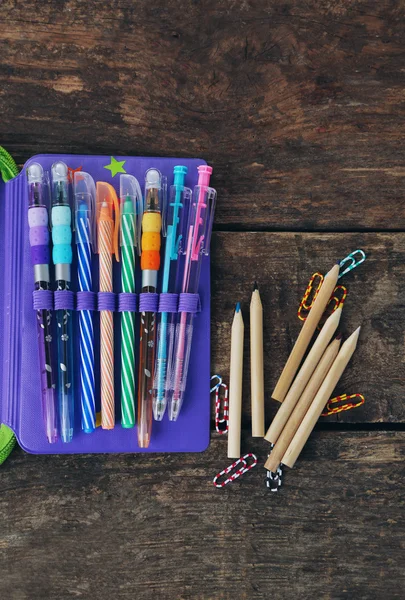 Pencil case with various stationery