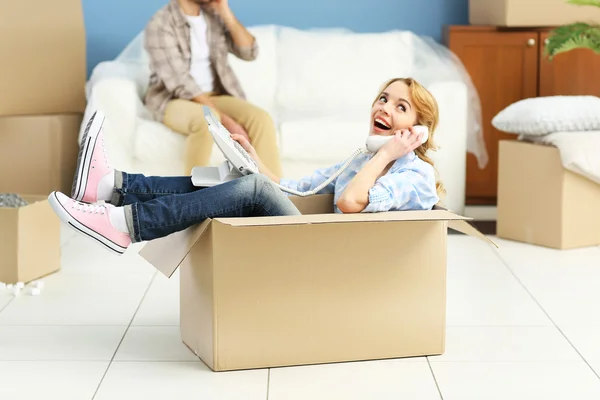 Couple moving in new apartment