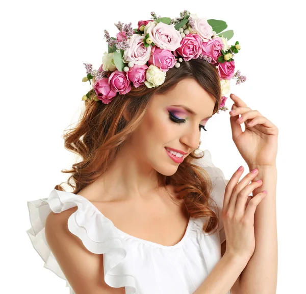 Woman wearing floral headband