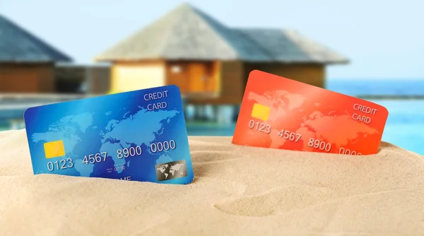Red and blue bank cards