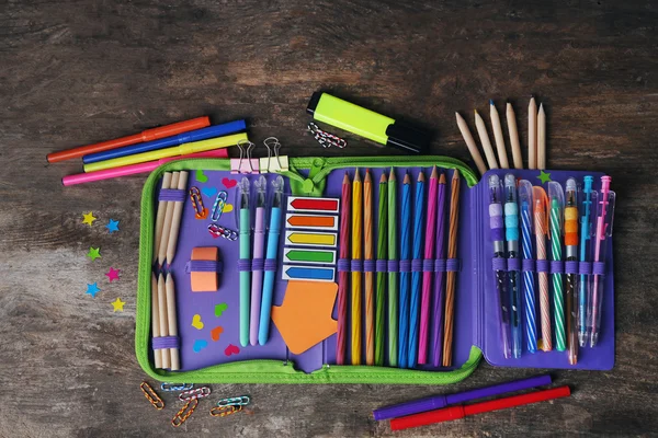 Pencil case with various stationery