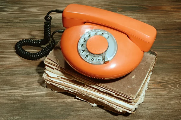 Retro telephone on table