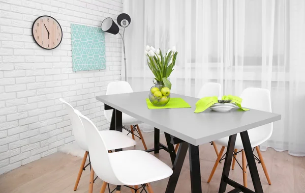 Dining table in home interior