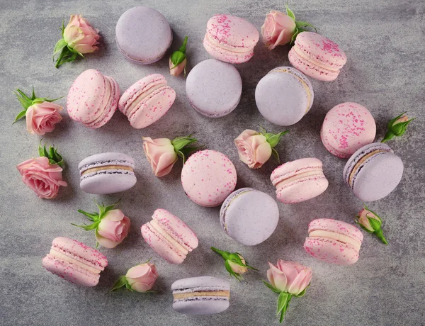 Tasty macaroons with beautiful roses