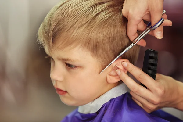 Hairdresser making hairstyle to child