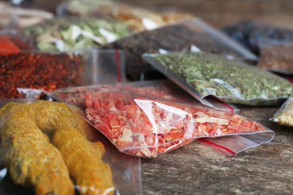 Different spices in bags