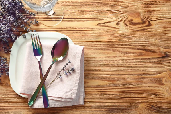 Beautiful table setting with lavender flowers