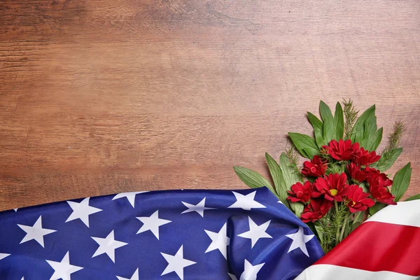 Flowers and American flag