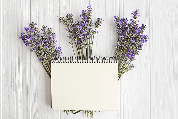 Lavender with notebook close-up