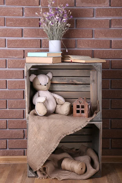 Shelves made of wooden boxes