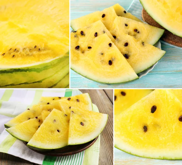 Collage of of yellow watermelon