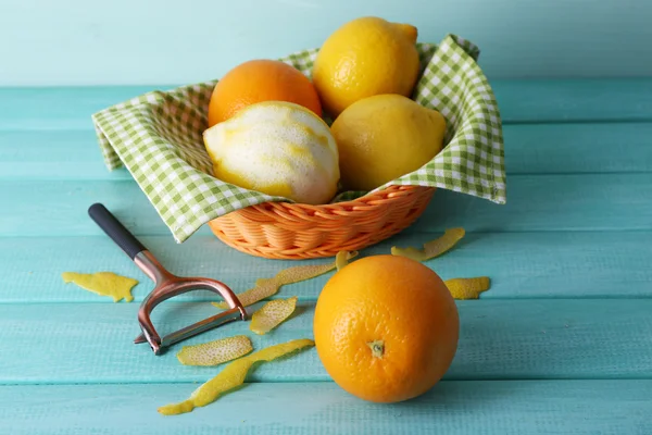 Lemons and oranges on napkin