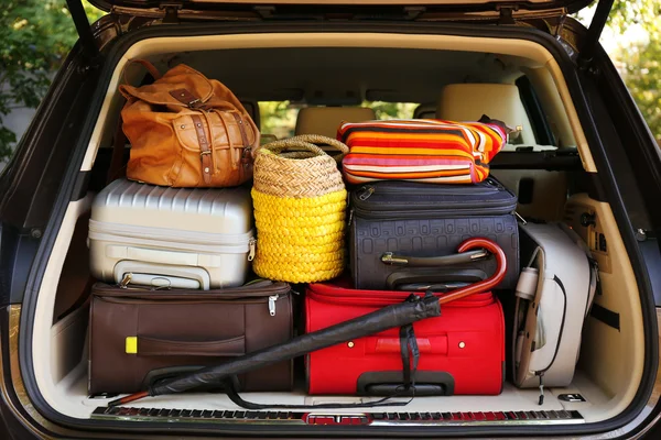 Suitcases and bags in trunk of car