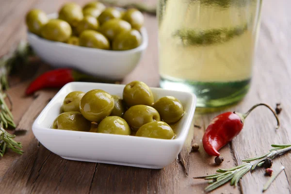 Marinated olives on table