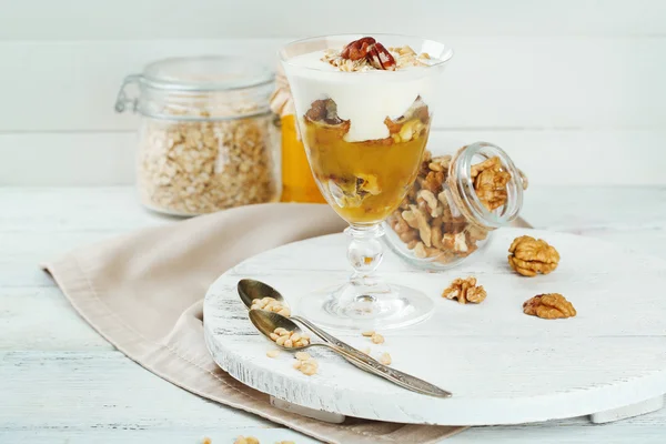 Tasty dessert with oat flakes
