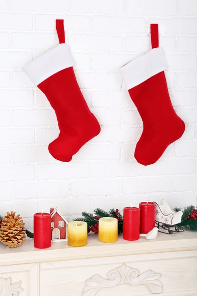Christmas socks on wall
