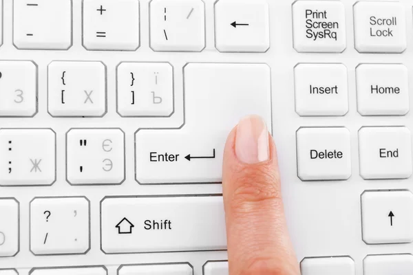 Female finger typing on keyboard