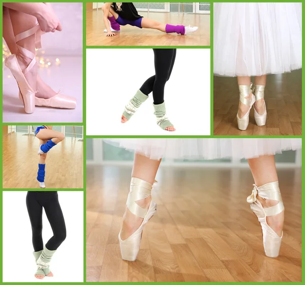 Collage of female feet practicing dance