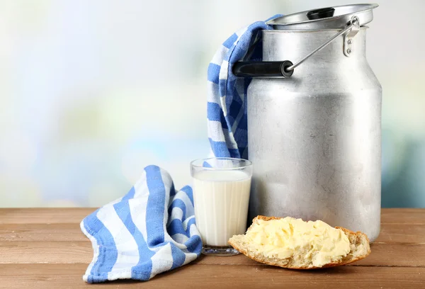 Retro can for milk with fresh bread