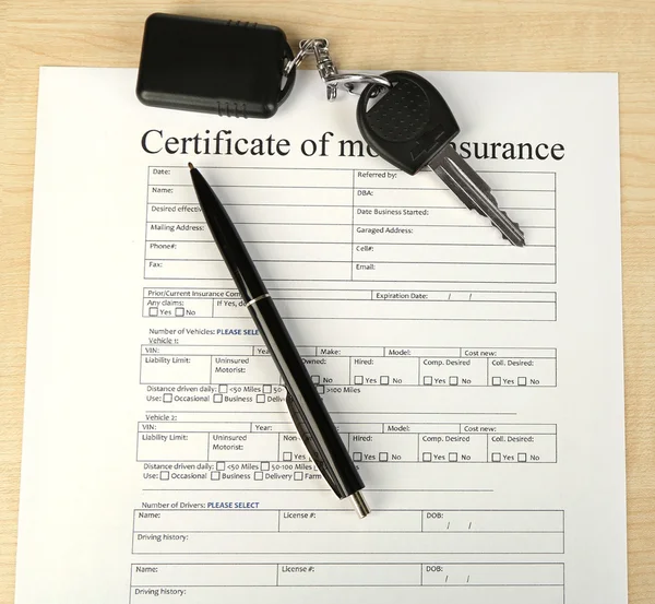 Car keys on insurance documents