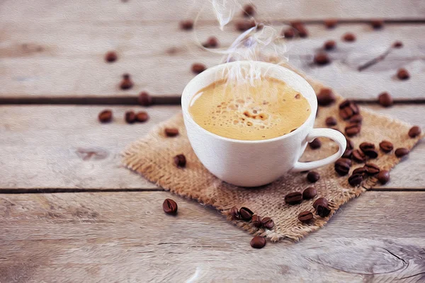 Cup of coffee on wooden table, close up