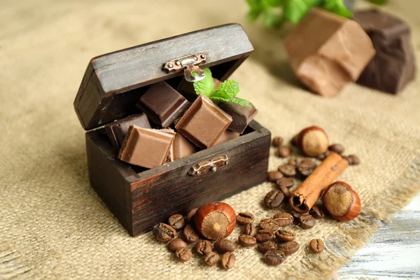 Set of chocolate in box, closeup
