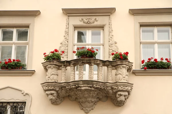 Old balcony with flowers in pots