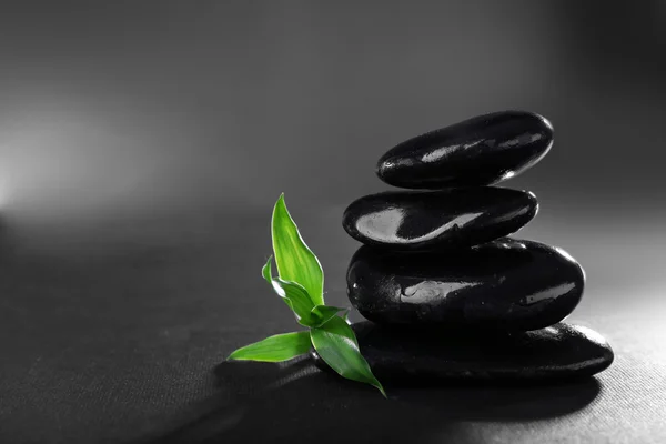 Spa stones with green leaves