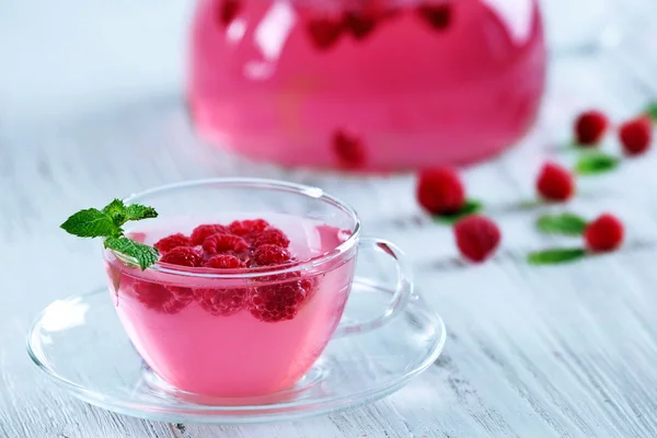 Cup and teapot of raspberry drink