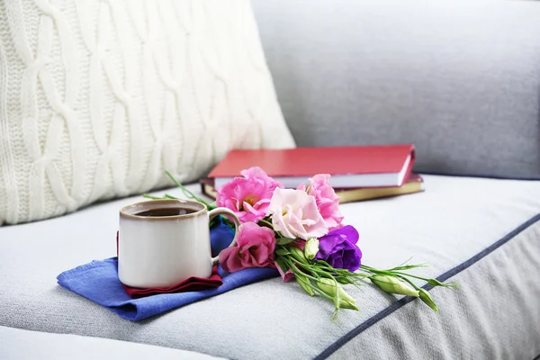 Cup of coffee with flowers