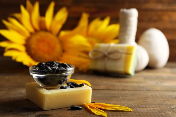 Soap bar and Spa treatments and sunflower