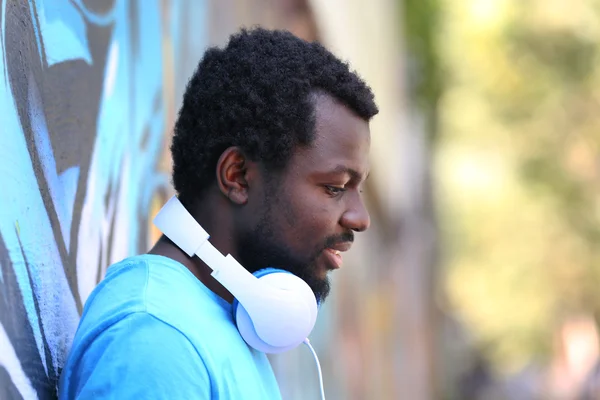 African American man listening music