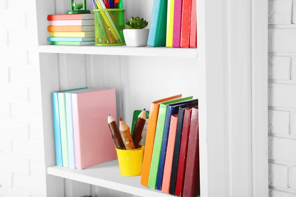 Books and decor on shelves