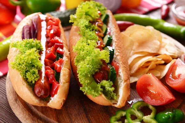 Hot dogs and vegetables